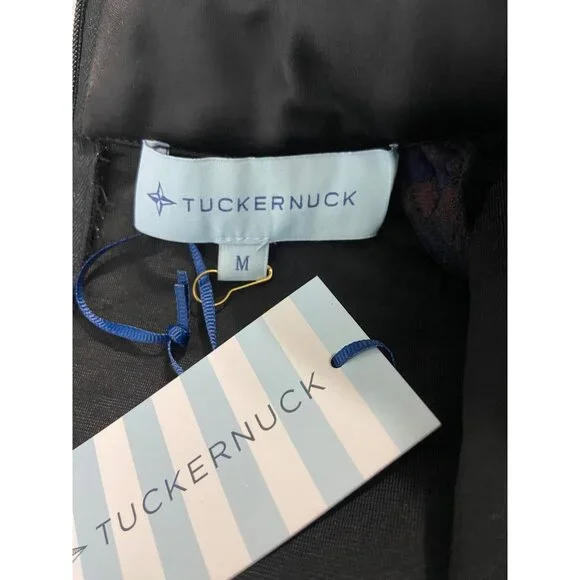 NWT Tuckernuck Navy & Brown Geometric Print Quilted Mock Neck Dress-sz Medium - Picture 3 of 7